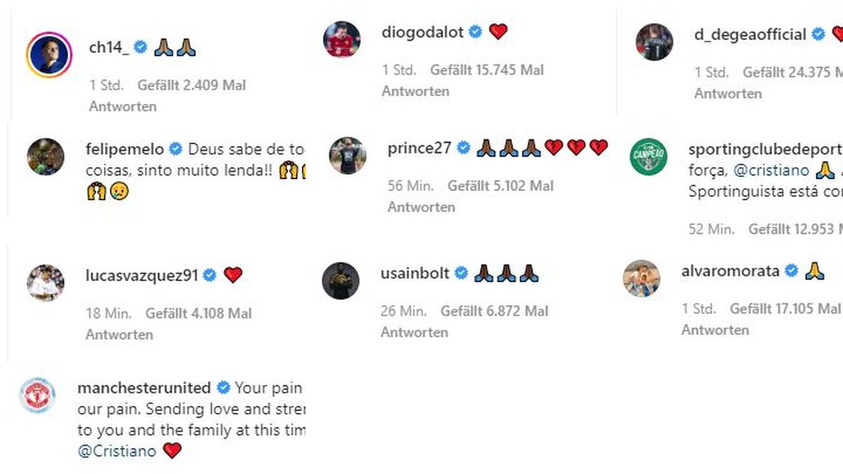 Unter dem Instagram-Post von Cristiano Ronaldo gab es unzählige Beileidsbekundungen