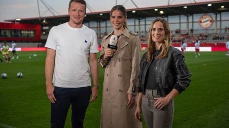 Über die Top-Spiele der Frauen-Bundesliga berichten Maik Franz (v.l.), Lili Engels und Christina Rann für SPORT1