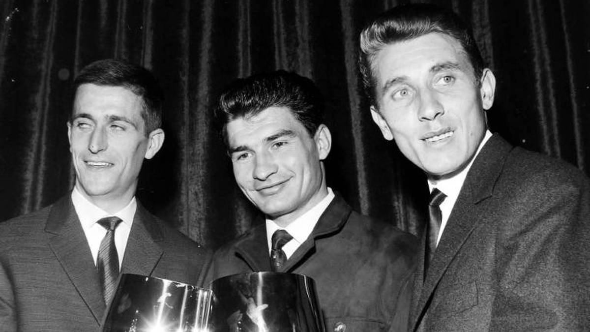 Jacques Anquetil und seine Rivalen George Poulidor und Tom Simpson (l.) im Jahr 1963