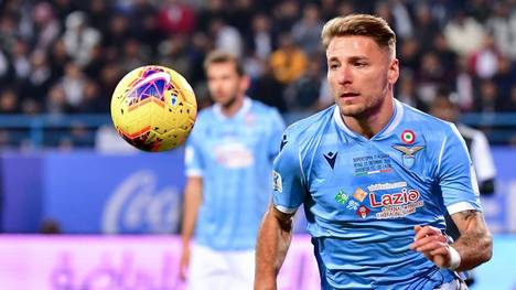 Lazio's Italian forward Ciro Immobile runs after the ball during the Supercoppa Italiana final football match between Juventus and Lazio at the King Saud University Stadium in the Saudi capital Riyadh on December 22, 2019. (Photo by GIUSEPPE CACACE / AFP) (Photo by GIUSEPPE CACACE/AFP via Getty Images)