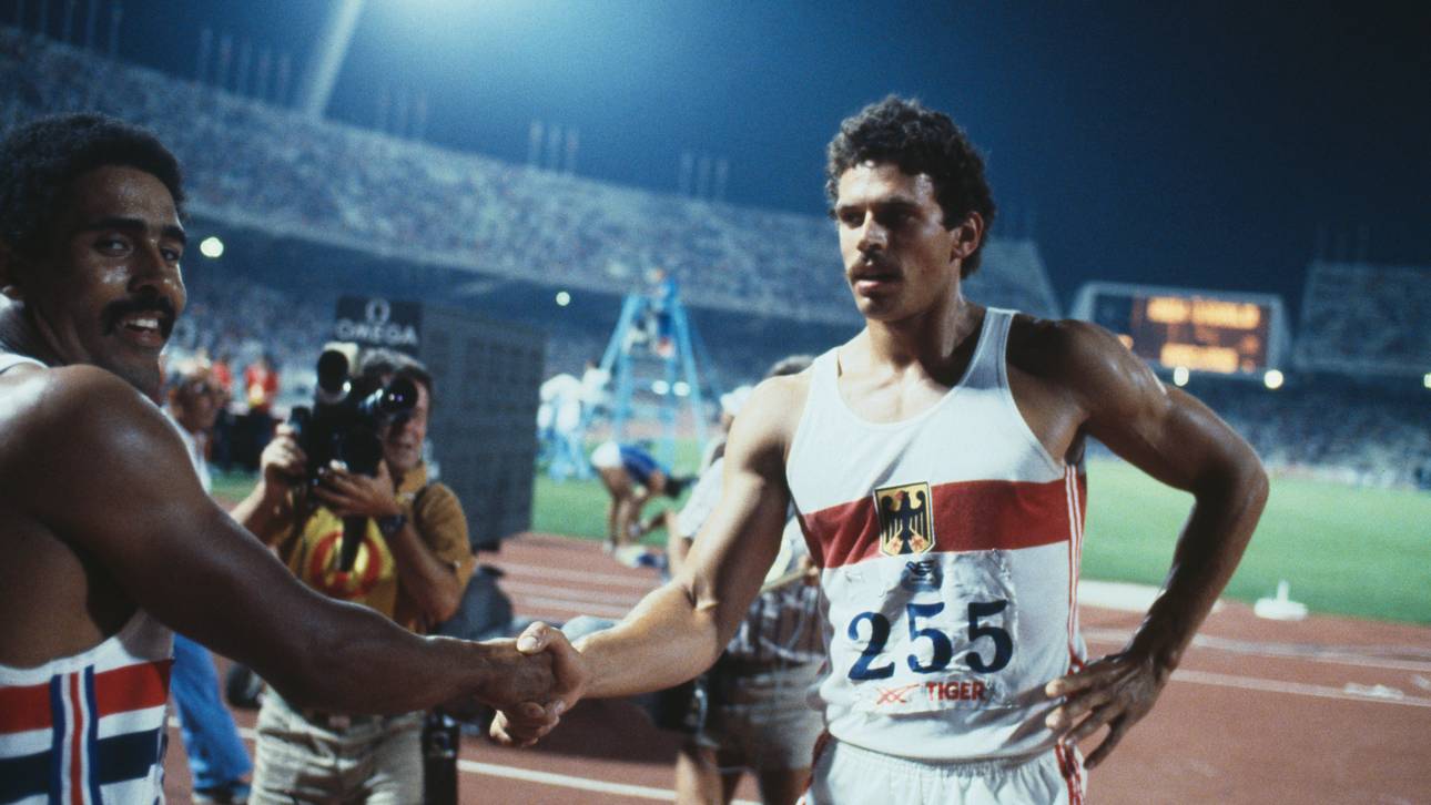 Das Duell zwischen Daley Thompson (l.) und Jürgen Hingsen dominierte die 1980er Jahre im Zehnkampf