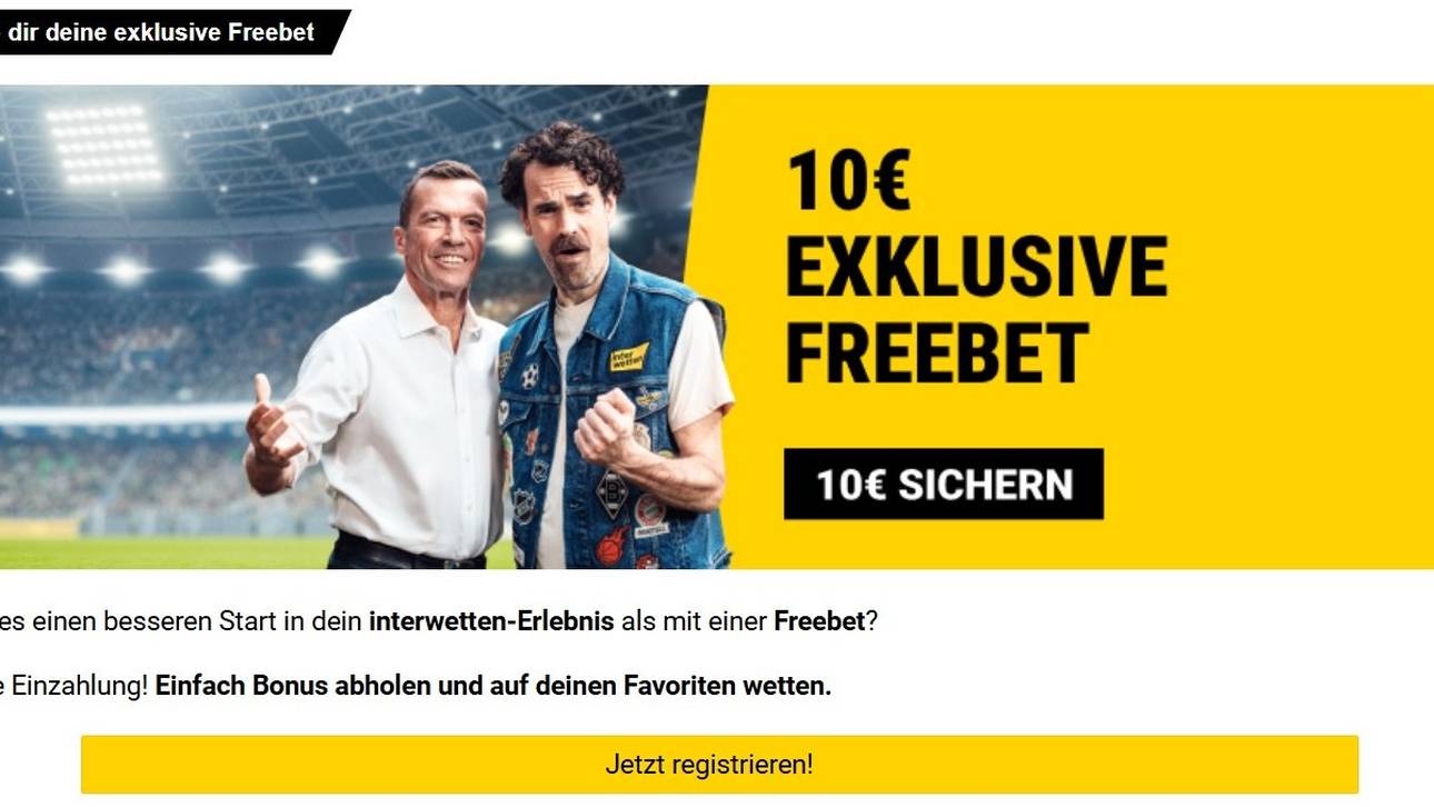 Exklusiv bei Sport1 können sich Neukunden eine 10€ Freebet ohne Einzahlung bei Interwetten sichern.