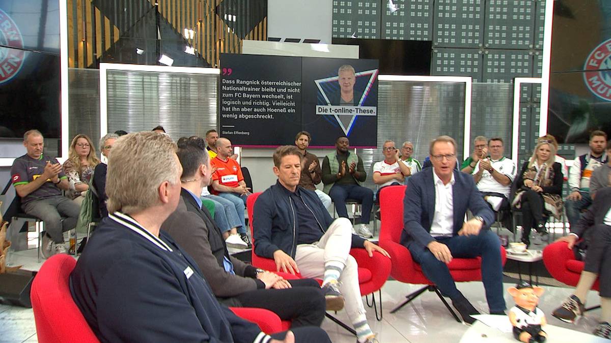 Die Runde diskutiert über die T-Online-These von Stefan Effenberg über die Absage von Ralf Rangnick bezüglich des Trainerjobs beim FC Bayern München.
