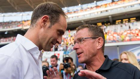Oliver Mintzlaff (links) und Ralf Rangnick suchen einen neuen Trainer für RB Leipzig