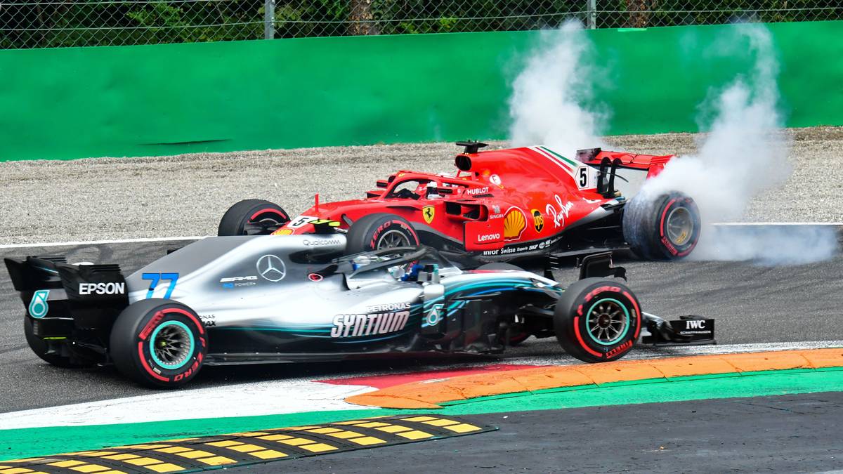 Beim Ferrari-Heimspiel in Monza crasht Vettel in der zweiten Schikane in das Auto von Hamilton, der sogar noch den Führenden Räikkönen überholen kann. Vettel wird am Ende Vierter statt Erster, Hamilton holt sieben Zähler mehr als erwartet