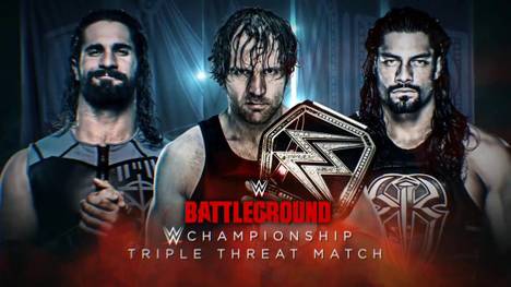 WWE Champion Dean Ambrose (M.) trifft bei Battleground 2016 auf Seth Rollins (l.) und Roman Reigns