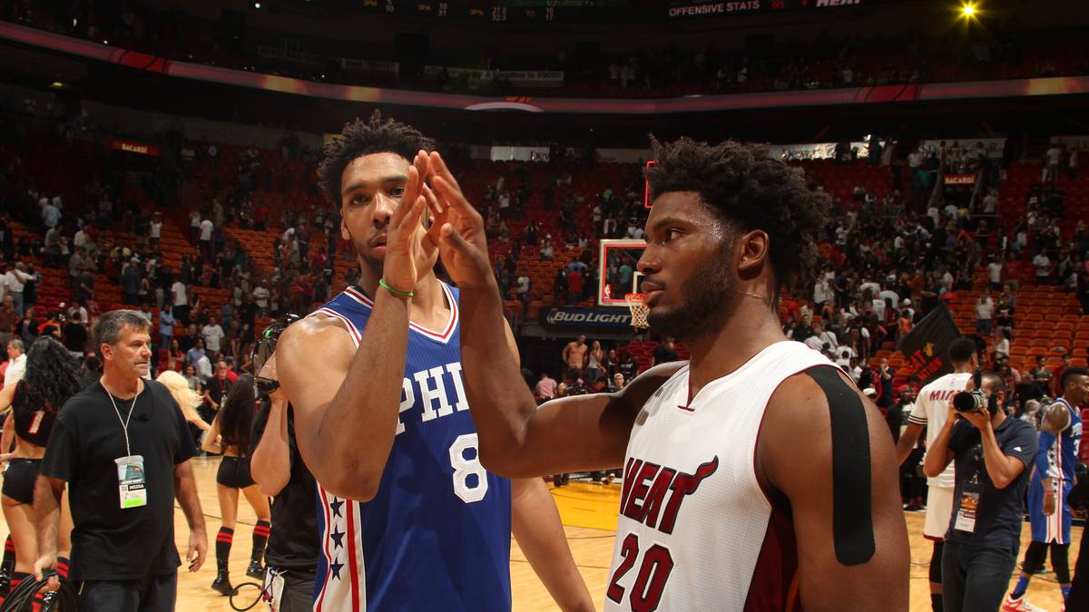 Ex-Teamkollegen  sind auch Jahlil Okafor (l.) von den Philadelphia 76ers und Justise Winslow von den Miami Heat. Beide gewannnen mit Duke den College-Titel in der NCAA