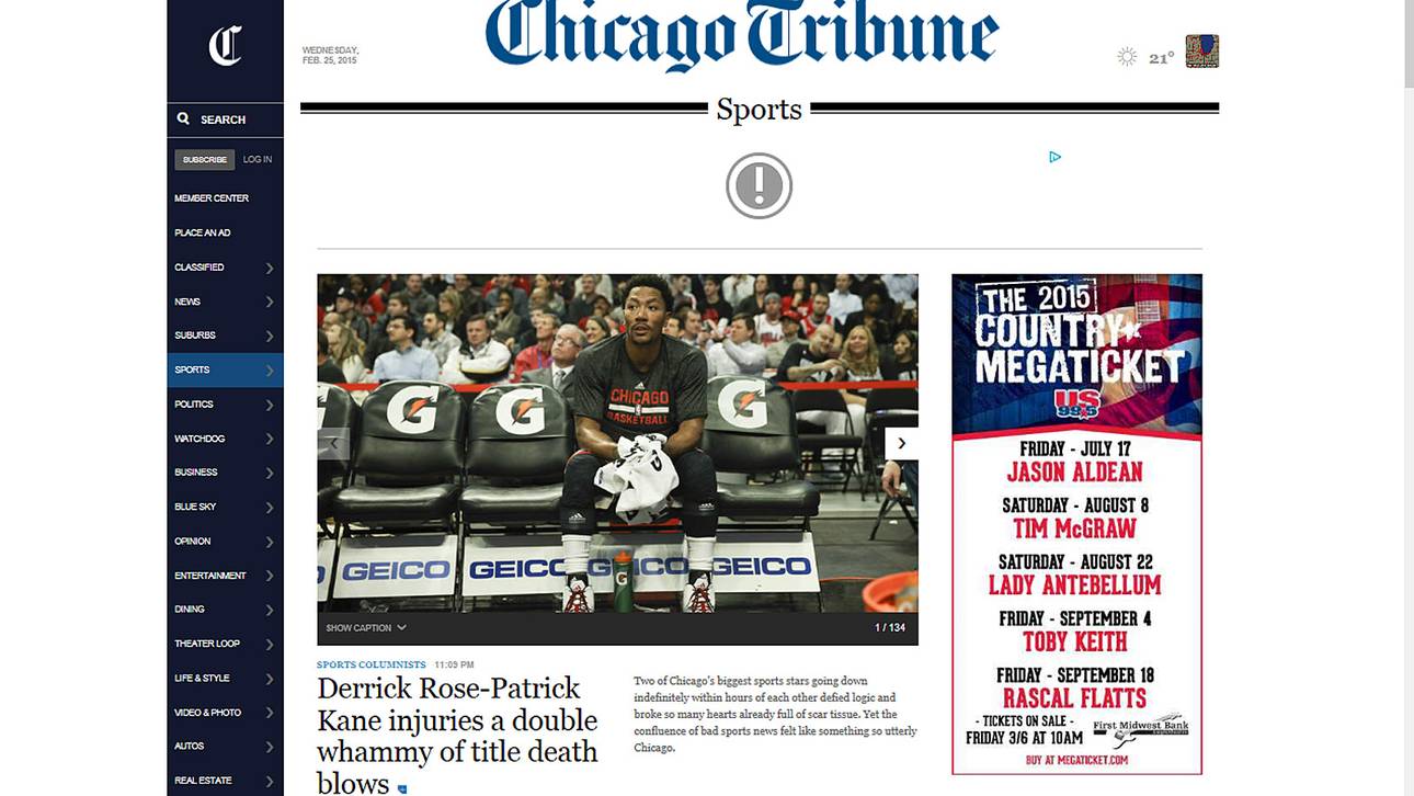 Titelseite der Chicago Tribune zu Derrick Rose