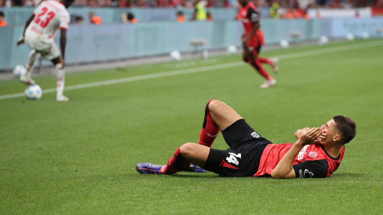 Schick sank nach dem Zweikampf mit Lukeba zu Boden und hielt sich das Gesicht