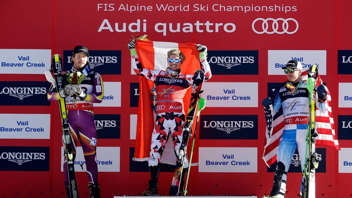 Abgehängt, aber trotzdem nett anzuschauen auf dem Podest: Der Überraschungszweite Kjetil Jansrud aus Norwegen (l.) und US-Lokalmatador Ted Ligety (r.)  