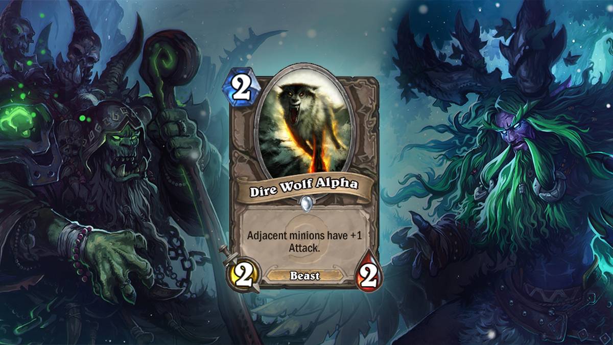 Terrorwolfalpha (Dire Wolf Alpha) - Benachbarte Diener haben +1 Angriff. Diese Karte wird zweimal im Deck gespielt