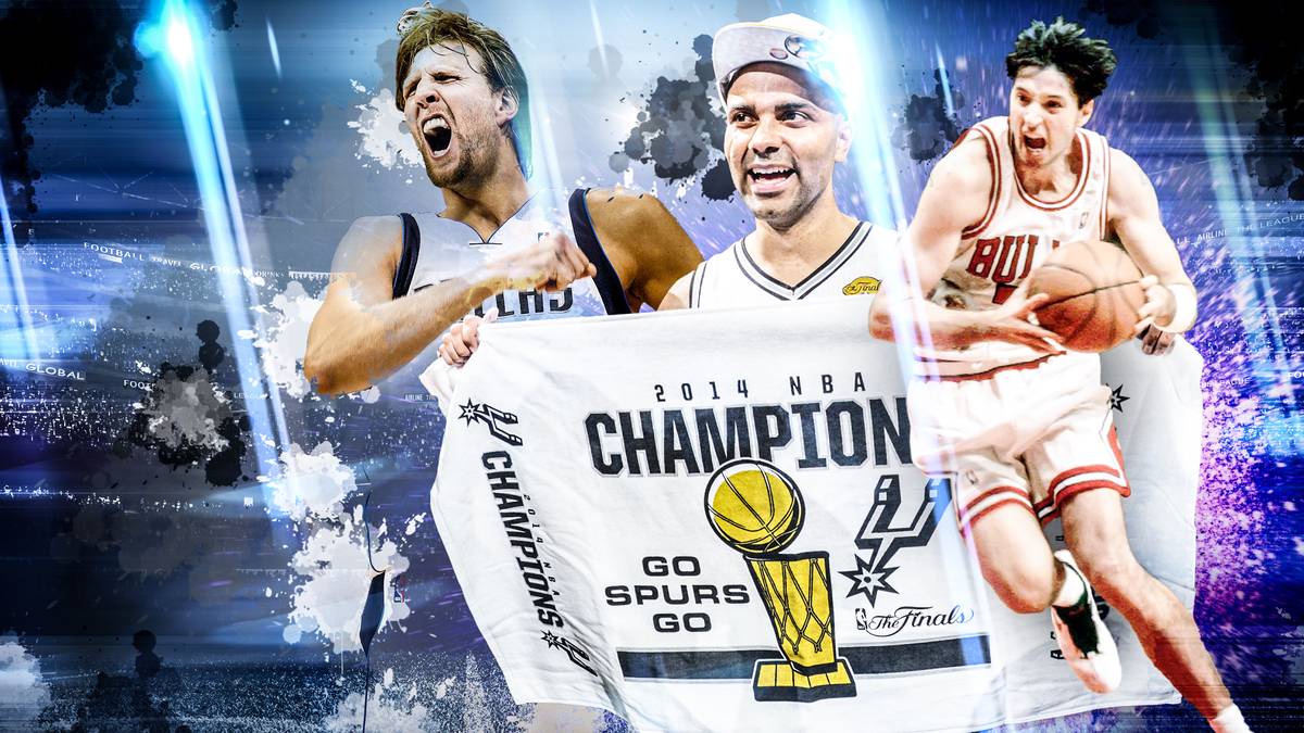 Lange Zeit waren Europäer in der NBA mit dem Label versehen, zu soft und eine schlechte Defense zu spielen. Aber vor allem Drazen Petrovic hat in den 1990ern für ein Umdenken gesorgt. Heute prägen Stars aus Europa die NBA maßgeblich. Mit Tony Parker (M.) und Dirk Nowitzki (l.) sind zwei Legenden zurückgetreten. SPORT1 zeigt die 15 besten Europäer aller Zeiten