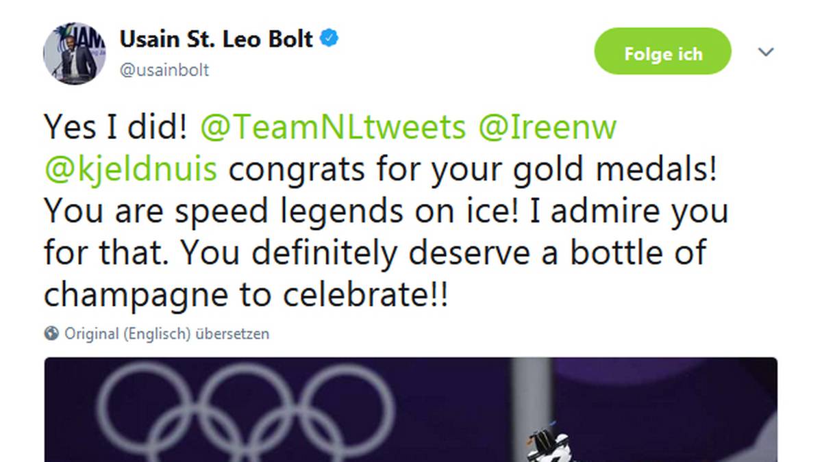 Bolt reagierte inzwischen auf Twitter und feierte die Niederländer ab. Die Champagner-Flasche ist wahrscheinlich schon auf dem Weg