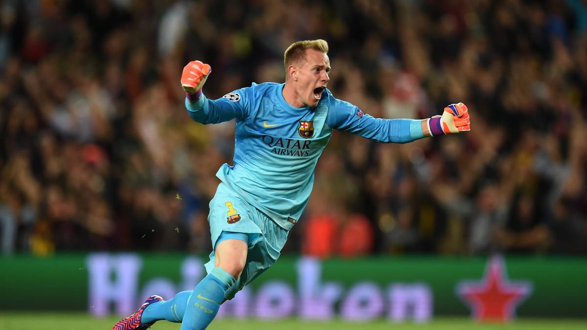 Marc-Andre ter Stegen,bis dahin völlig beschäftigungslos, explodiert förmlich beim Jubel