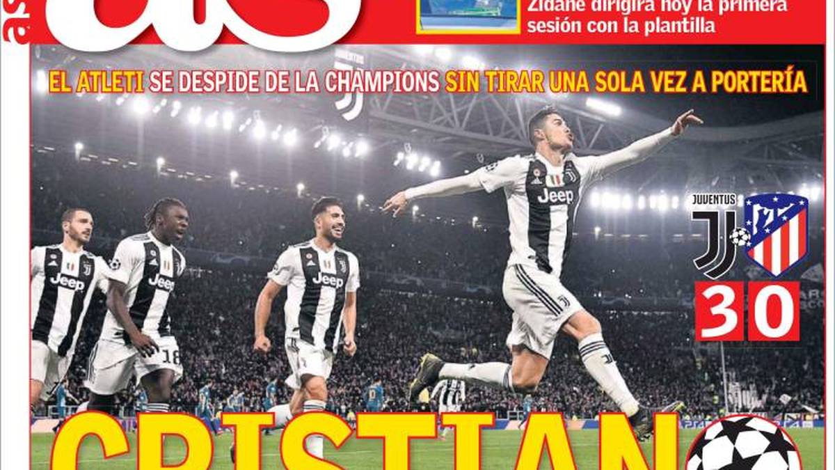 AS: "Cristiano, König der Champions League. Cristiano verschlingt Atleti. Juve ist in Turin von den Toten wiederauferstanden. Die Champions League, der Wettbewerb der Aufholjagden, erlebte eine weitere."