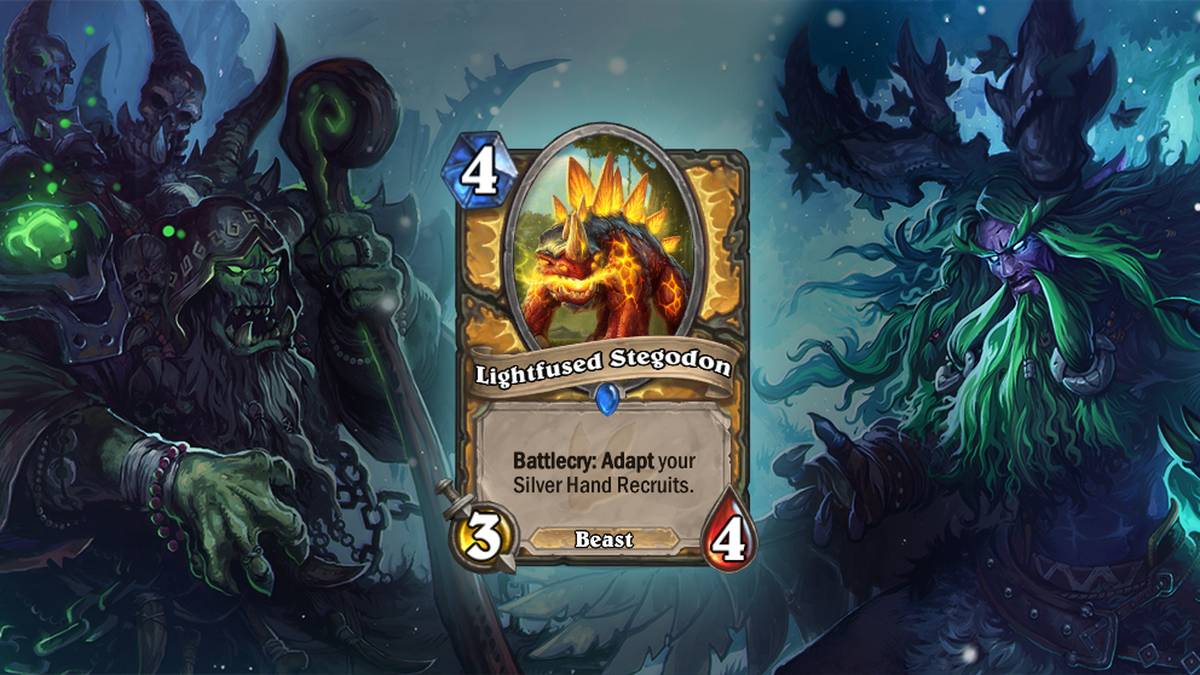 Lichtgeladener Stegodon (Lightfused Stegodon) - Kampfschrei: Mutiert Eure Rekruten der Silbernen Hand. Diese Karte wird zweimal im Deck gespielt