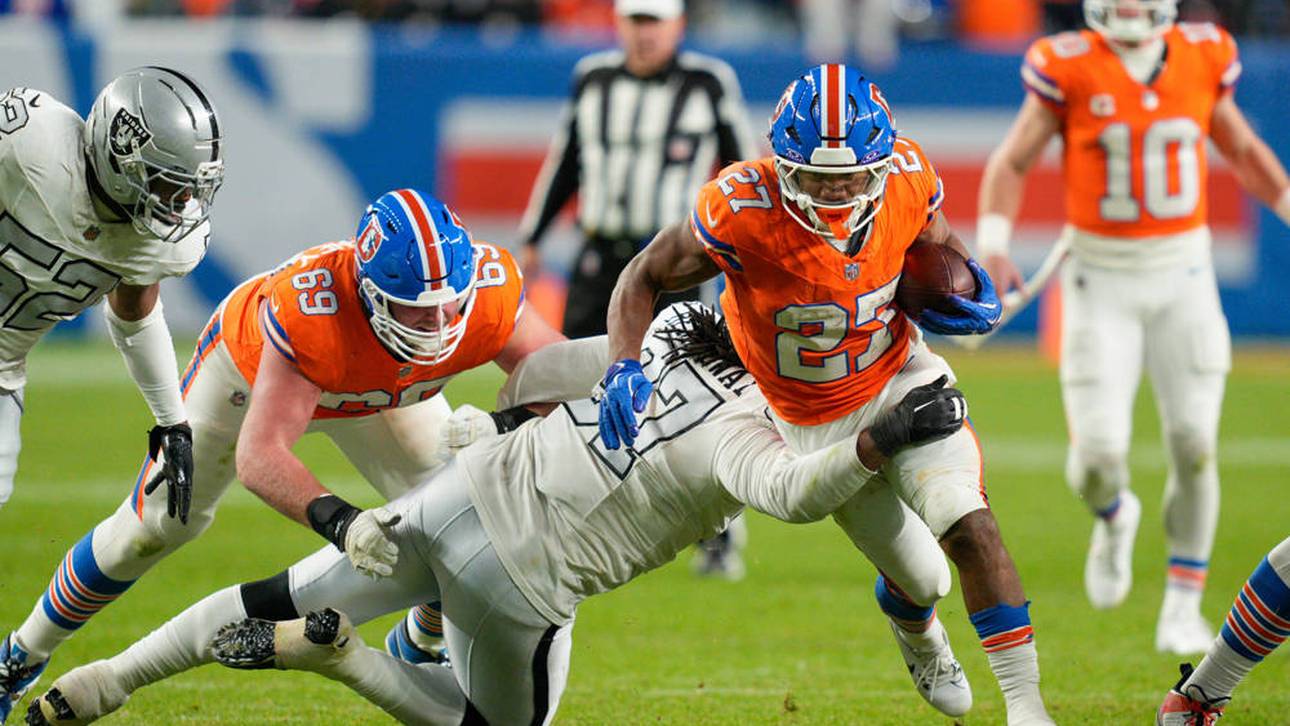 JK Dobbins (27) von den Denver Broncos hat sich schwerer verletzt und verpasst wohl den Rest der NFL-Saison