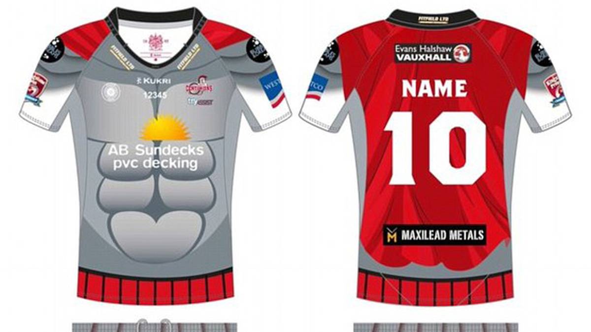 Kommen wir zum Rugby und fangen mit dieser Kreation des englischen Klubs Leigh Centurions an. In Anspielung an den römischen Vereinsnamen laufen die Spieler erstmals am 28. Mai im Spiel gegen die Bradford Bulls in dieser Kreation auf