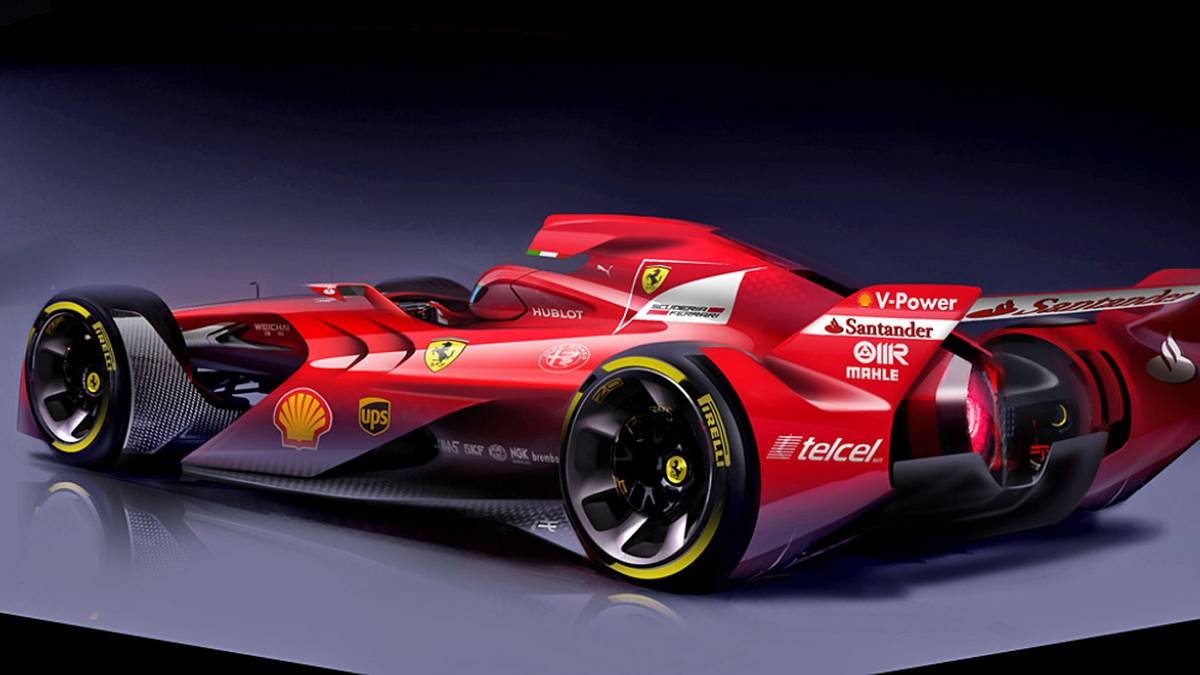 Die Heckansicht des futuristischen Entwurfs von Ferrari