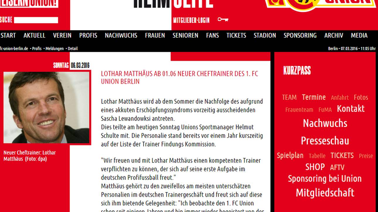 Scherzkeks schreibt Matthäus zu Union