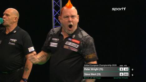 Peter Wright überzeugt auch im Viertelfinale gegen Steve West. Der Schotte brilliert mit einem Average von 105 Punkten. 