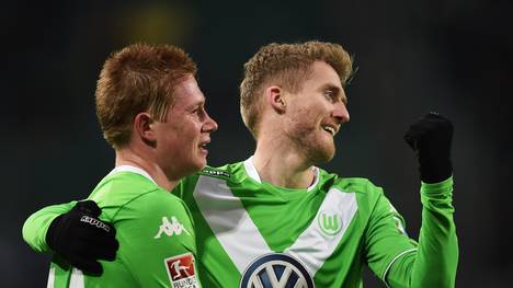 Kevin De Bruyne und Andre Schürrle bejubeln Tor für den VfL Wolfsburg gegen 1899 Hoffenheim 