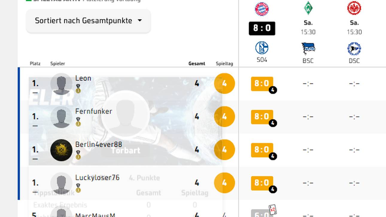 Vier Tipper liegen bei der Bayern-Gala richtig