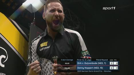 Danny Noppert schlägt im niederländischen Duell Dirk van Duijvenbode mit 6:2 und zieht ins Viertelfinale ein.