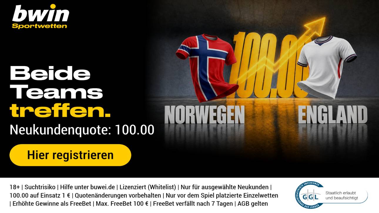 WM-Hammer bei Bwin: Quote 100,00 auf Tore-Spektakel bei Norwegen vs. England!