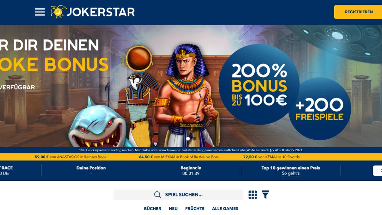 Bei Jokerstar wird nicht gescherzt - 200% Bonus und 200 Freispiele für Neukunden