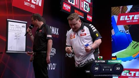 Martin Schindler steht im Viertelfinale des European Darts Grand Prix. Die deutsche Nummer eins besiegt Darts-Star Jonny Clayton mit 6:1.