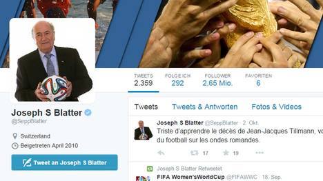 Sepp Blatter nennt sich auf seinem Twitteraccount nicht mehr FIFA-Präsident