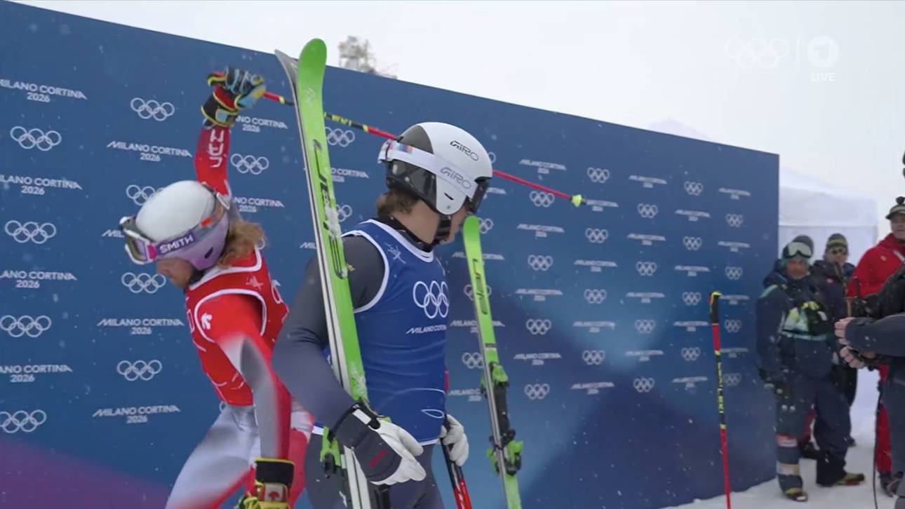 Der Kanadier Jared Schmidt wütet nach seinem Ausscheiden im Ski Cross