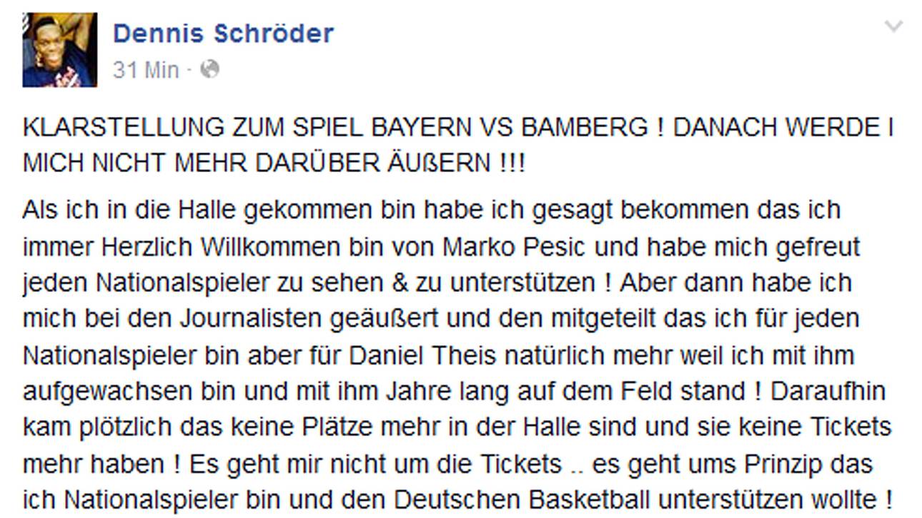 Dennis Schröders Post bei Facebook