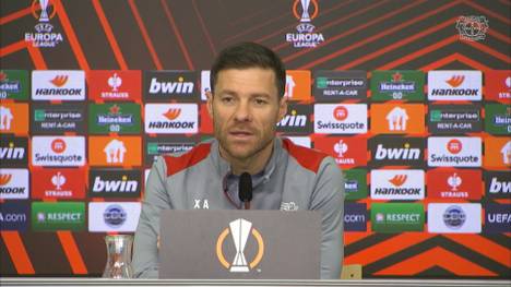 Leverkusen-Trainer Xabi Alonso spricht vor dem Europa-League-Achtelfinalhinspiel gegen Qarabag Agdam über die Ziele der Werkself in jenem Wettbewerb.