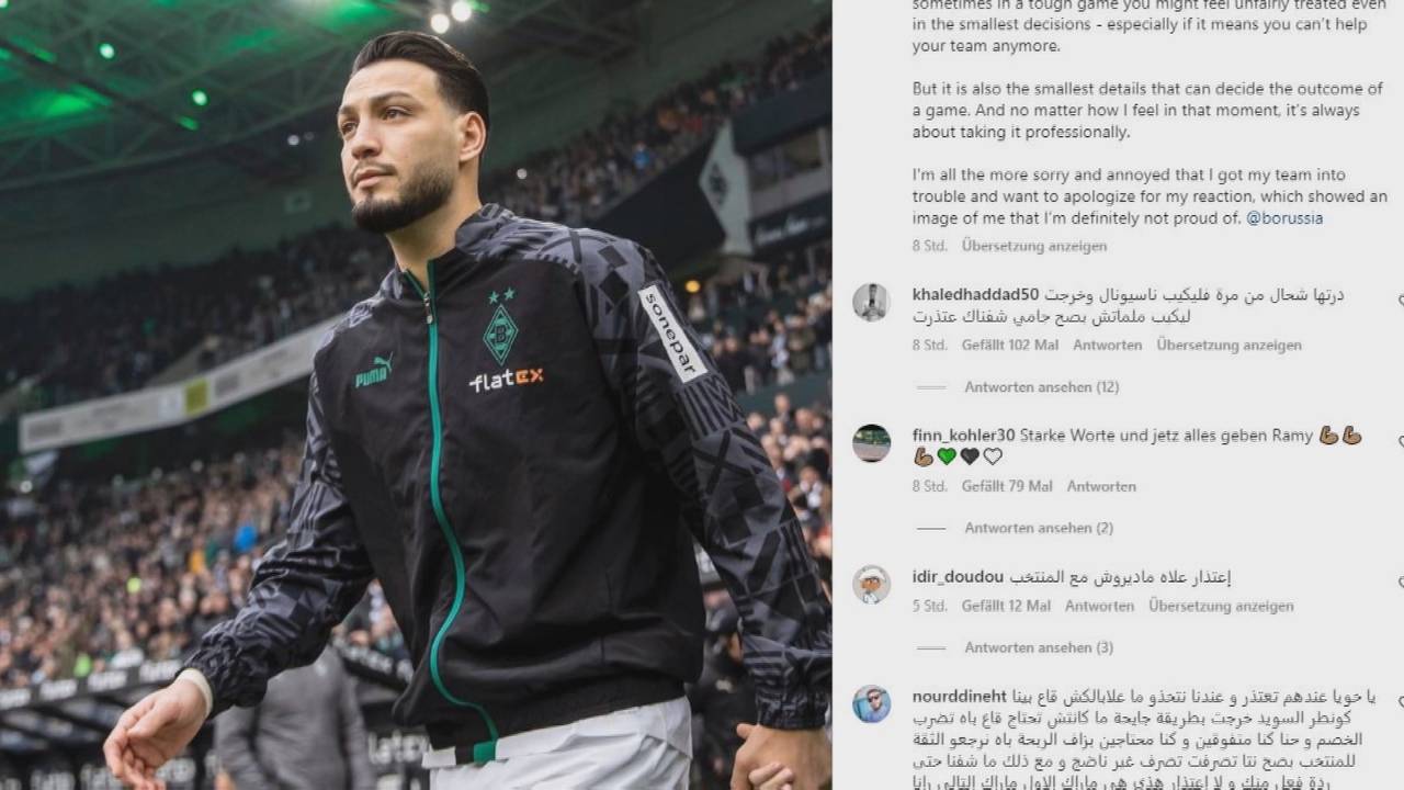 Gladbach-Verteidiger Ramy Bensebaini reagiert auf seinen Ausraster bei Instagram
