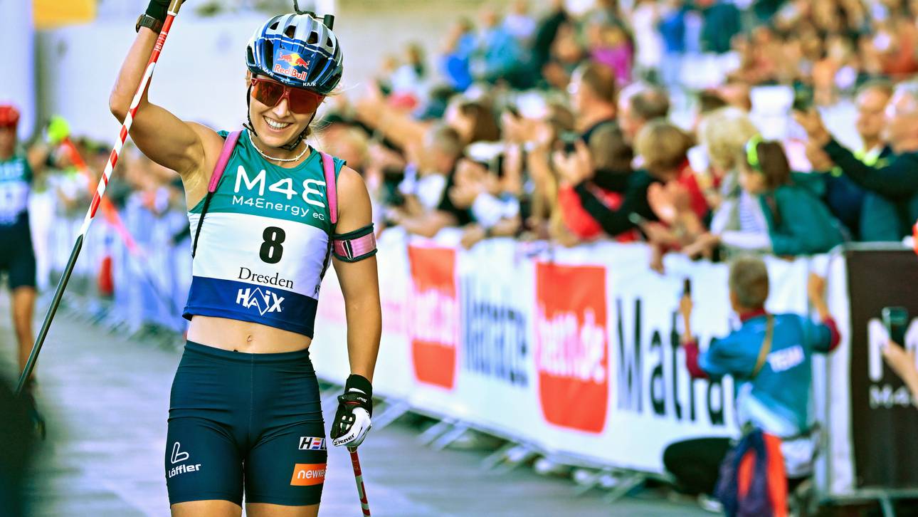 Grund zum Jubeln: Anna Gandler wird beim City Biathlon in Dresden Zweite