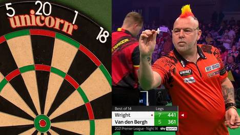 Dimitri van den Bergh erwischte den besseren Start in die Partie, doch dann gewinnt Peter Wright fünf Legs in Folge und kann nun doch noch auf einen Halbfinal-Einzug hoffen. 