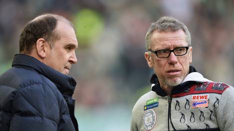 Kölns Manager Jörg Schmadtke (l.) mit Trainer Peter Stöger