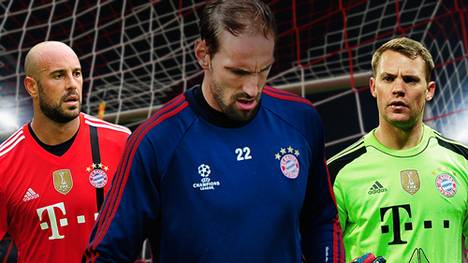 Tom Starke (M., mit Neuer, r., und Reina) hat beim FC Bayern einen Vertrag bis 2015