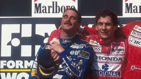 Nigel Mansell (l., mit Ayrton Senna) feierte 1992 seinen größten Triumph