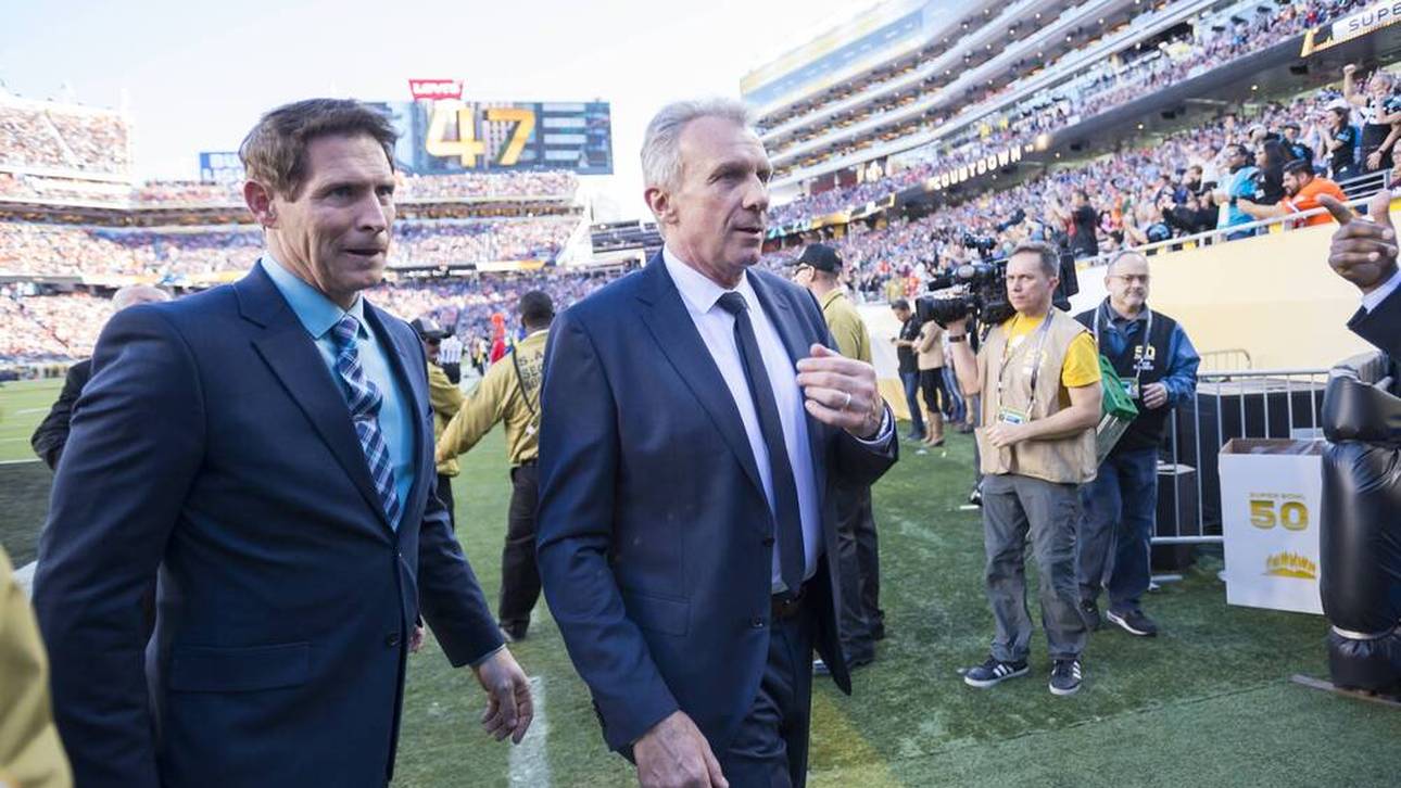 Steve Young (l.) und Joe Montana bei einem Wiedersehen beim Super Bowl 50 2016