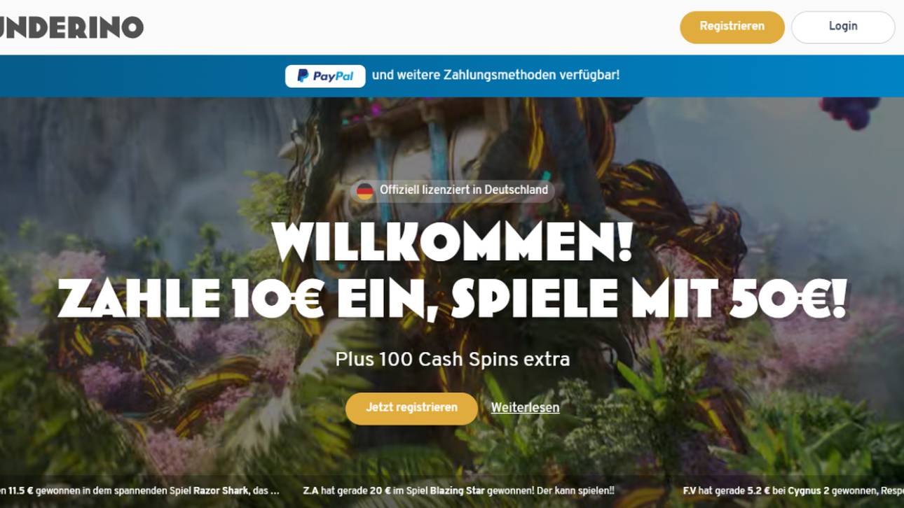 400% Willkommensbonus gibt es bei Wunderino für Neukunden