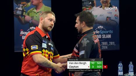 Dimitri Van den Bergh spaziert beim Grand Slam of Darts im englischen Coventry auch locker durch das Achtelfinale. Jonny Clayton lässt der Belgier nicht den hauch einer Chance.