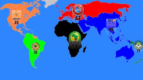 Karte der Fußball-Verbände aller Kontinente