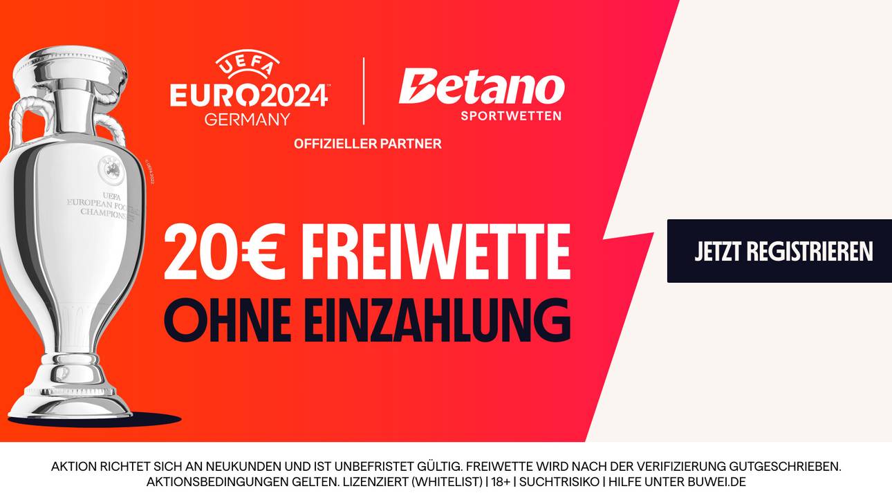Für Neukunden gibt es bei Betano eine 20 € Gratiswette ohne Einzahlung (18+ | AGB gelten).