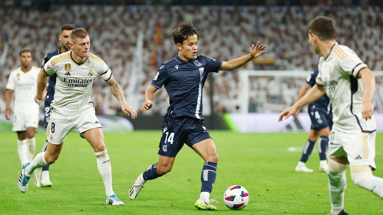 Takefusa Kubo (r.) war auch von Toni Kroos (l.) nur schwer zu halten