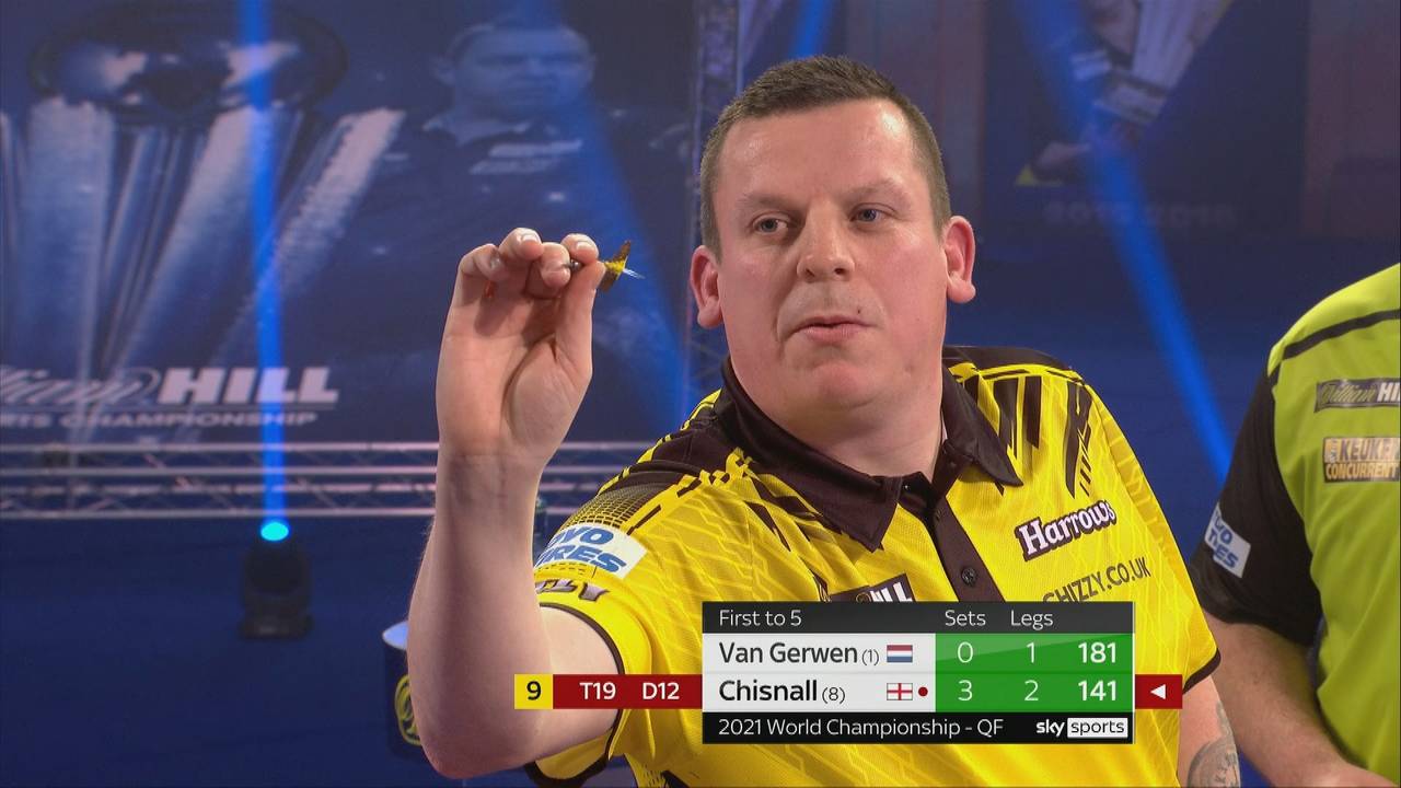 Darts-WM 2021: Dave Chisnall mit acht perfekten Darts gegen Michael van Gerwen