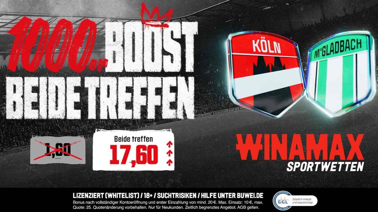 Köln vs Gladbach Quotenboost: Winamax erhöht die Quote für “beide treffen” auf 17,60!