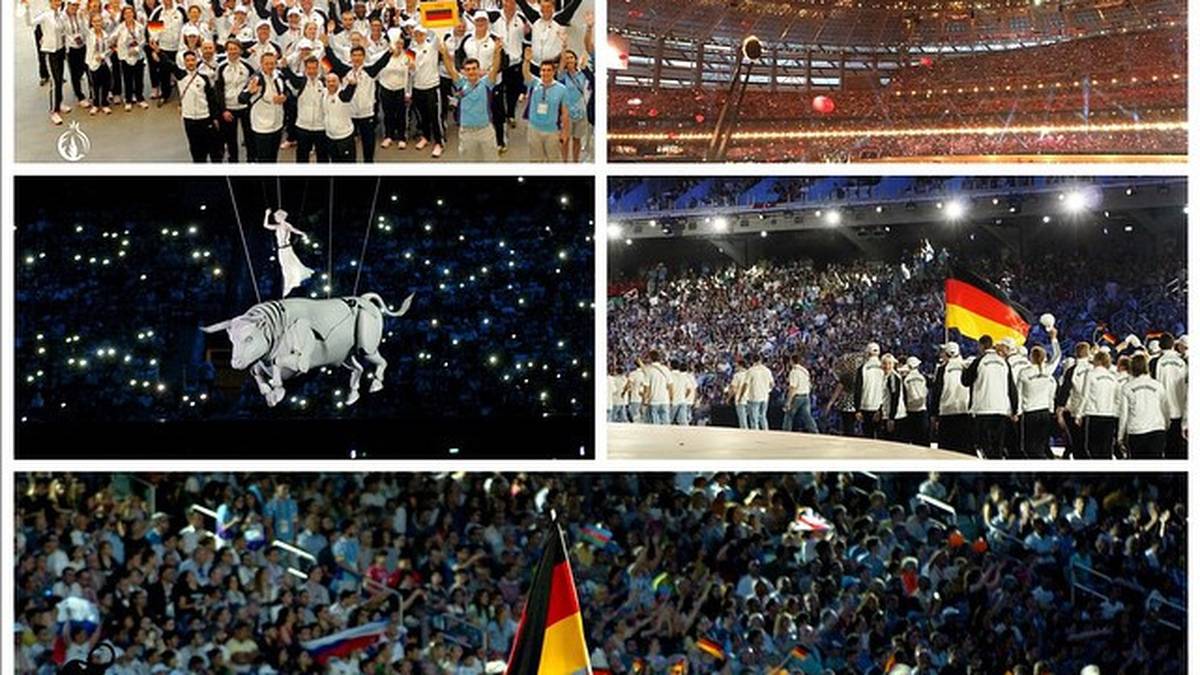Die deutschen Sportler laufen ins National Stadion von Baku ein. Fast 70.000 Menschen erleben den ersten Auftritt der Athleten live